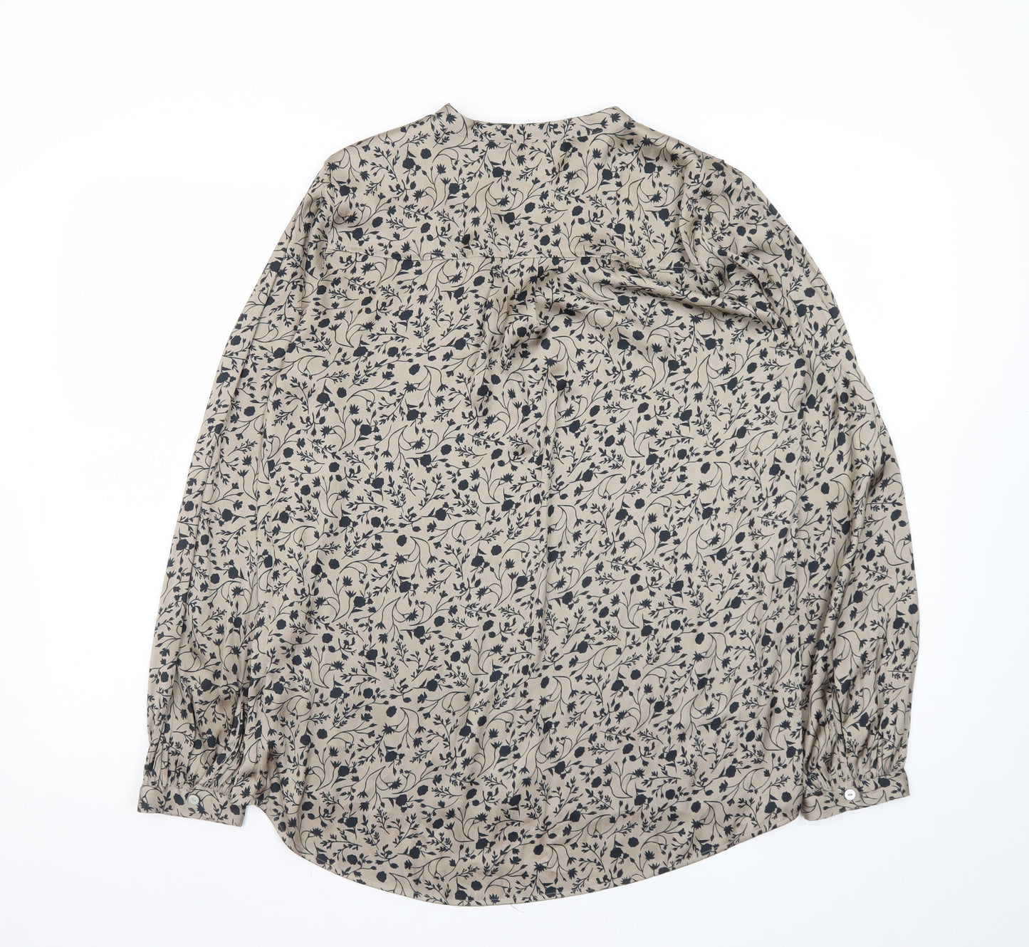 Marks and Spencer Womens Beige Floral Viscose Long Sleeve Blouse Size 8