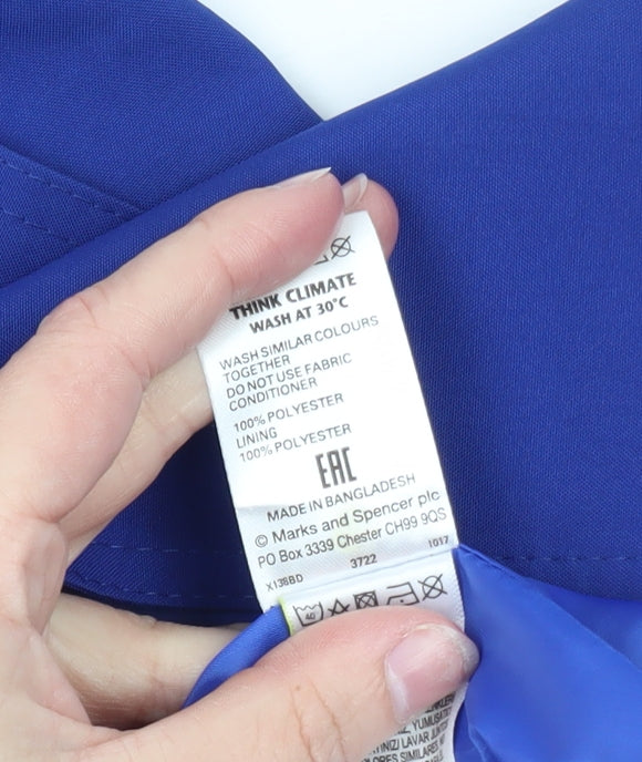 Marks and Spencer Women Blue Size 14 Trench Coat Belted Mid-Length Polyester