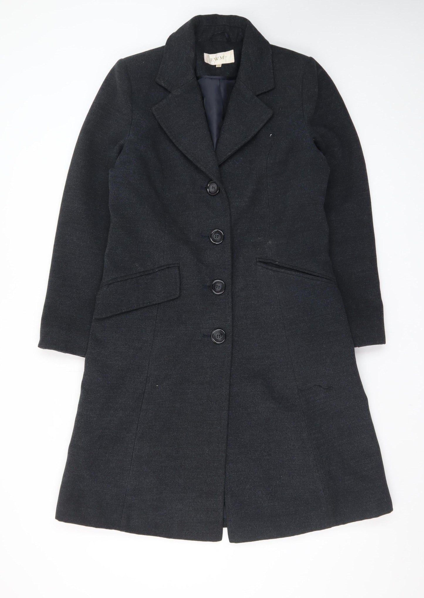 EWM Women's Black Wool Blend Long Overcoat Size 10