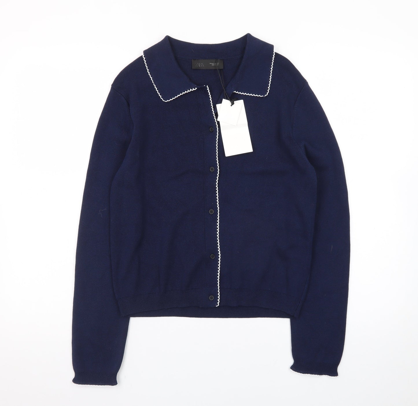 ZARA Women's Blue Collared Button Knit Cardigan Size S