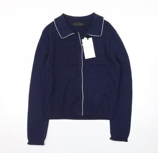 ZARA Women's Blue Collared Button Knit Cardigan Size S