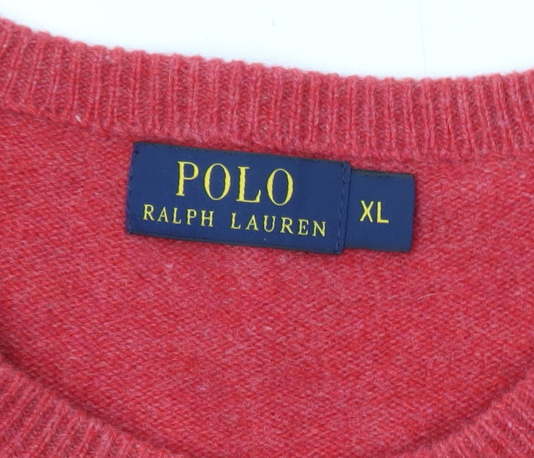 Ralph Lauren Men's Red Wool Crew Neck Pullover Jumper XL