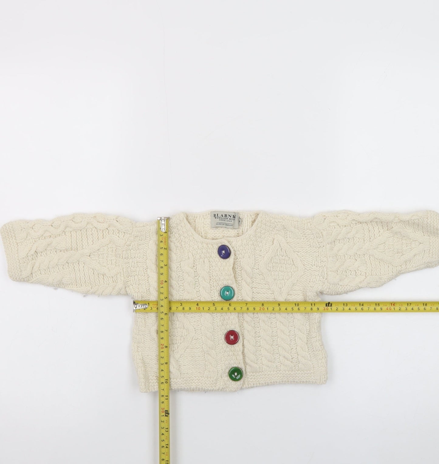 Blarney Woollen Mills Ivory Baby Aran Knit Wool Cardigan 6-9 Months