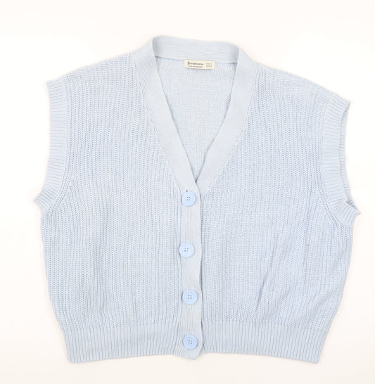 Stradivarius Women Blue Sleeveless Knit Cardigan Vest Size 8