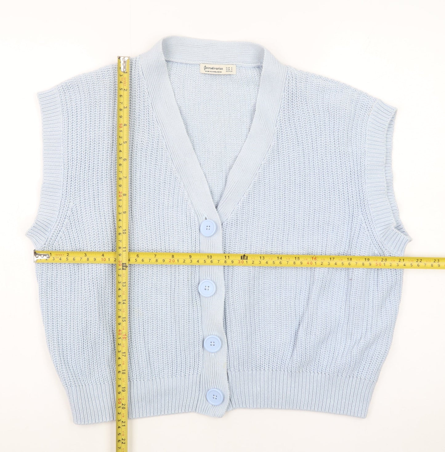 Stradivarius Women Blue Sleeveless Knit Cardigan Vest Size 8