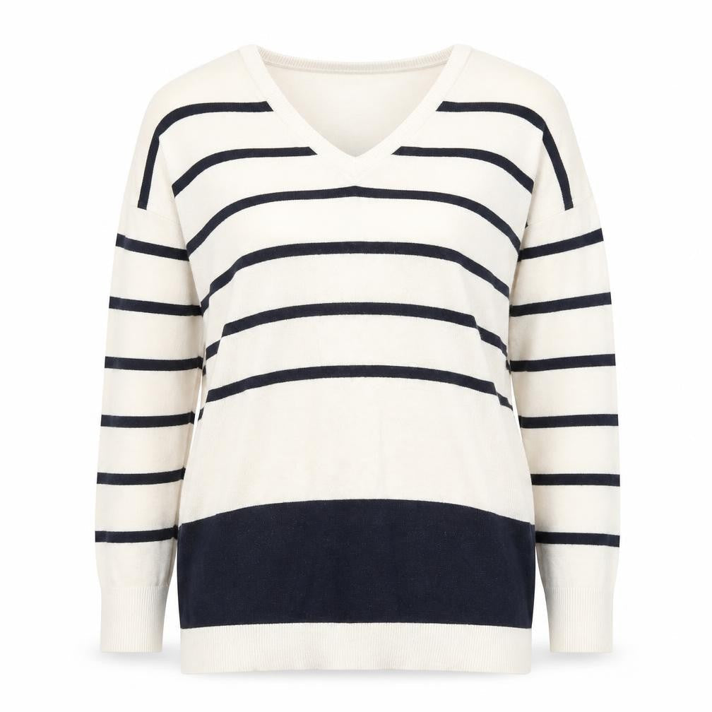 Warehouse Women’s Multicoloured Striped V-Neck Cotton Jumper Size 12
