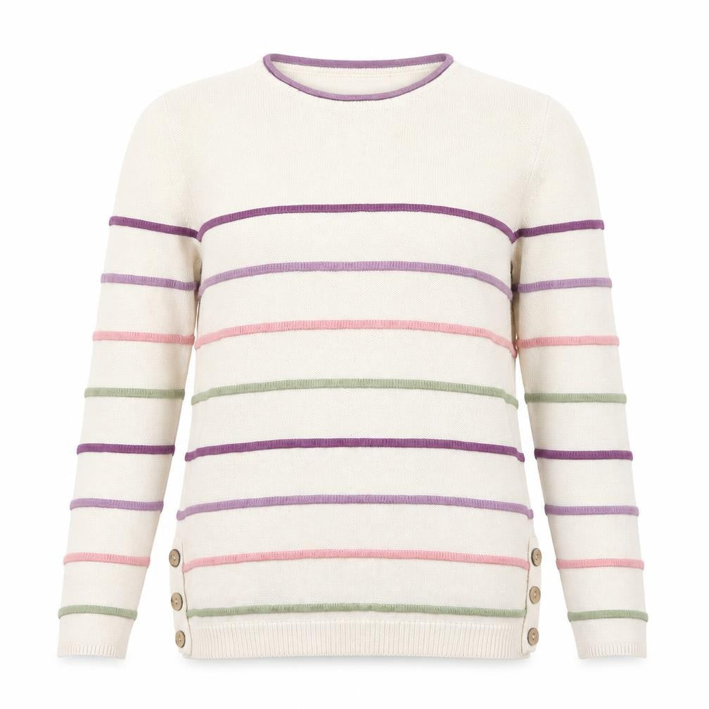 ISLE Women’s Cream Multicoloured Striped Pullover Jumper Size S 10-12