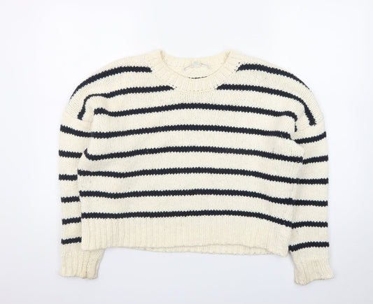 FRAME Women's Ivory Striped Wool Chunky Knit Jumper Size S