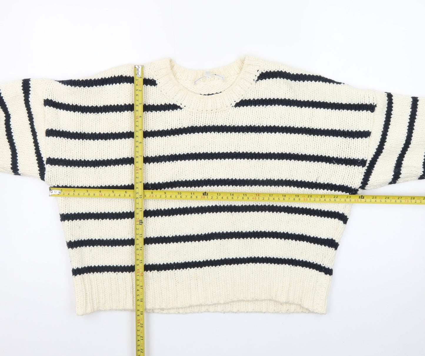 FRAME Women's Ivory Striped Wool Chunky Knit Jumper Size S