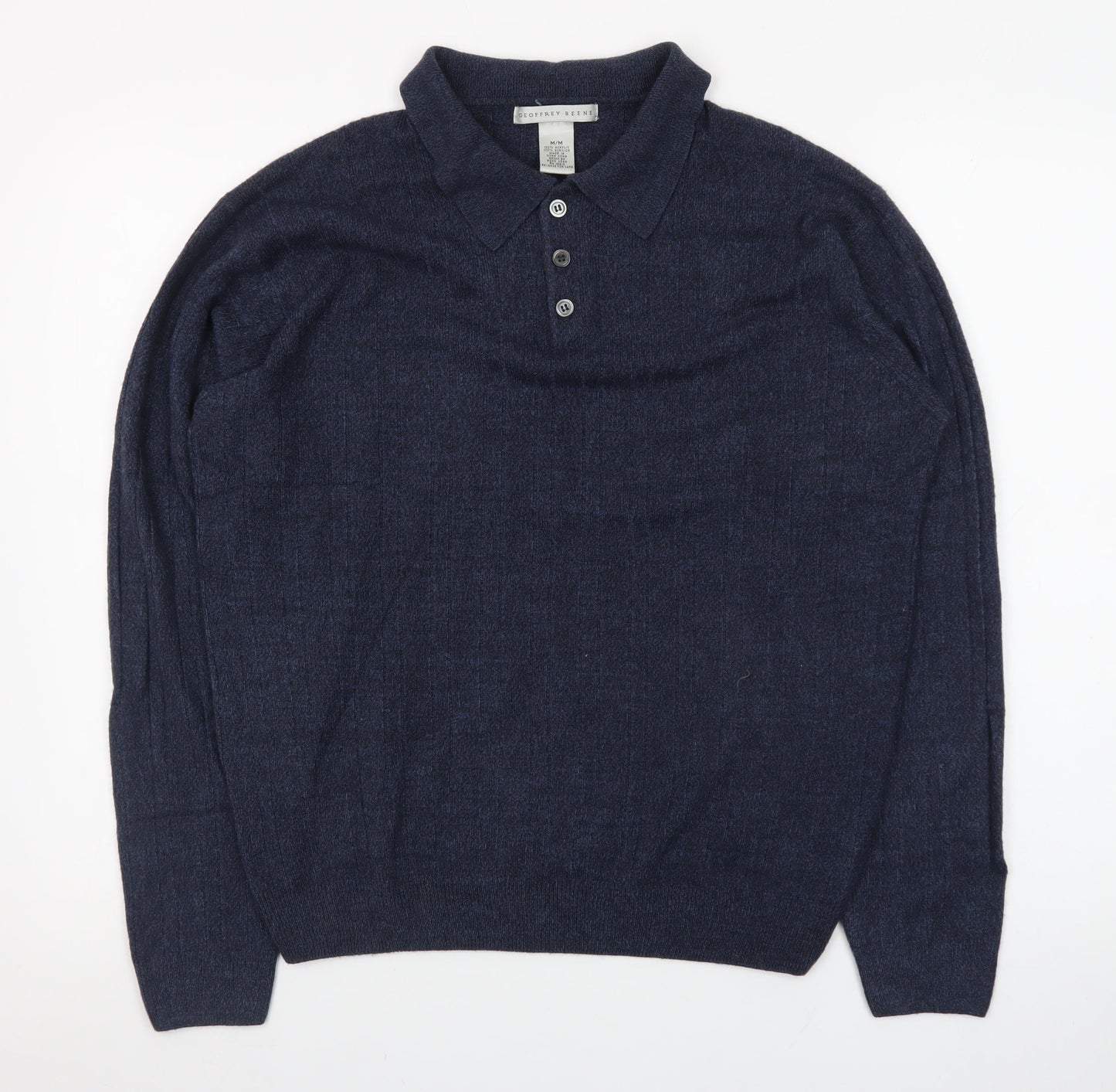 Geoffrey Beene Men's Blue Collared Henley Jumper M