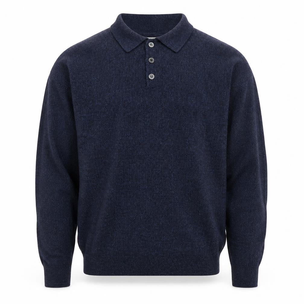 Geoffrey Beene Men's Blue Collared Henley Jumper M