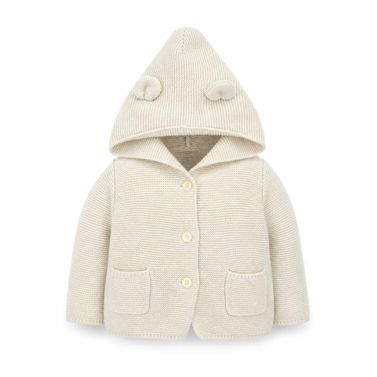 babyGap Unisex Ivory Knitted Hooded Cardigan 12-18 Months with Bear Ears
