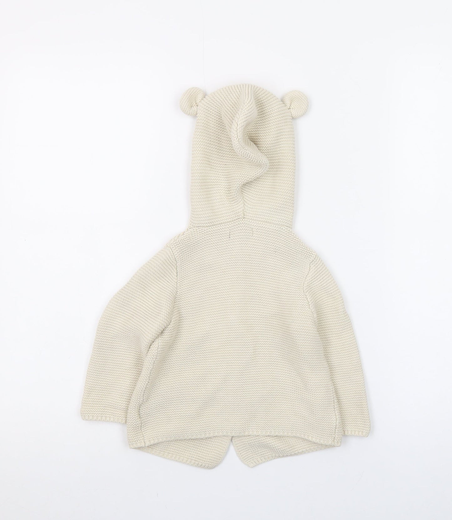 babyGap Unisex Ivory Knitted Hooded Cardigan 12-18 Months with Bear Ears