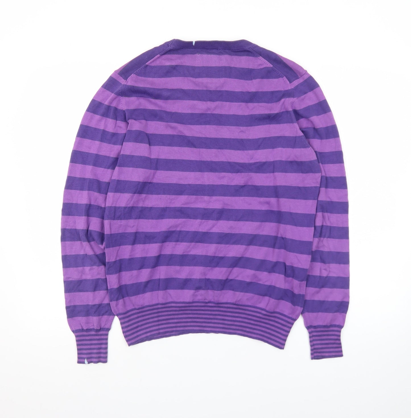 SUN68 Men's Purple Striped Cotton Crew Neck Jumper Size S