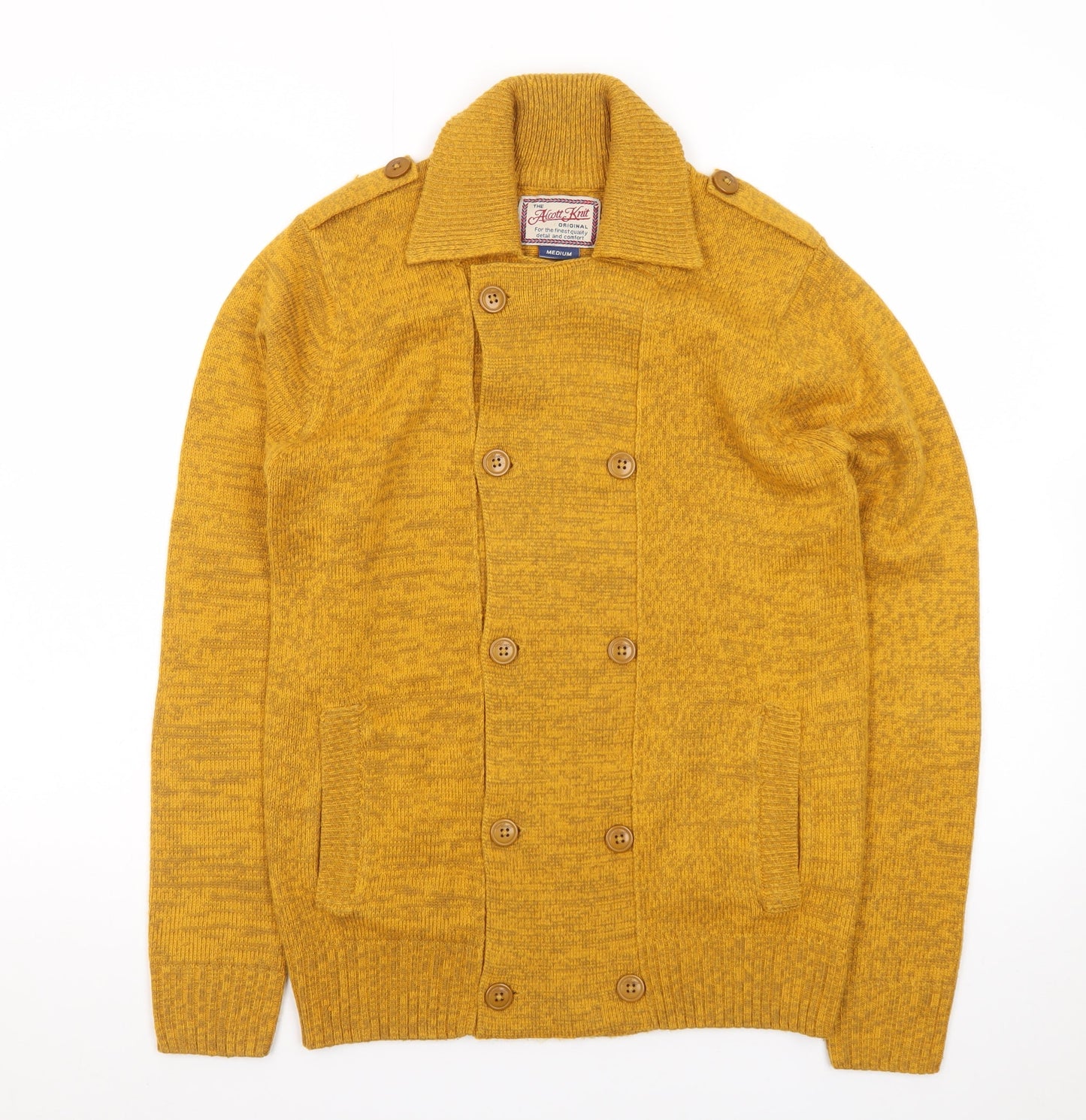 Alcott Knit Women's Yellow Wool Blend Double Breasted Cardigan Medium