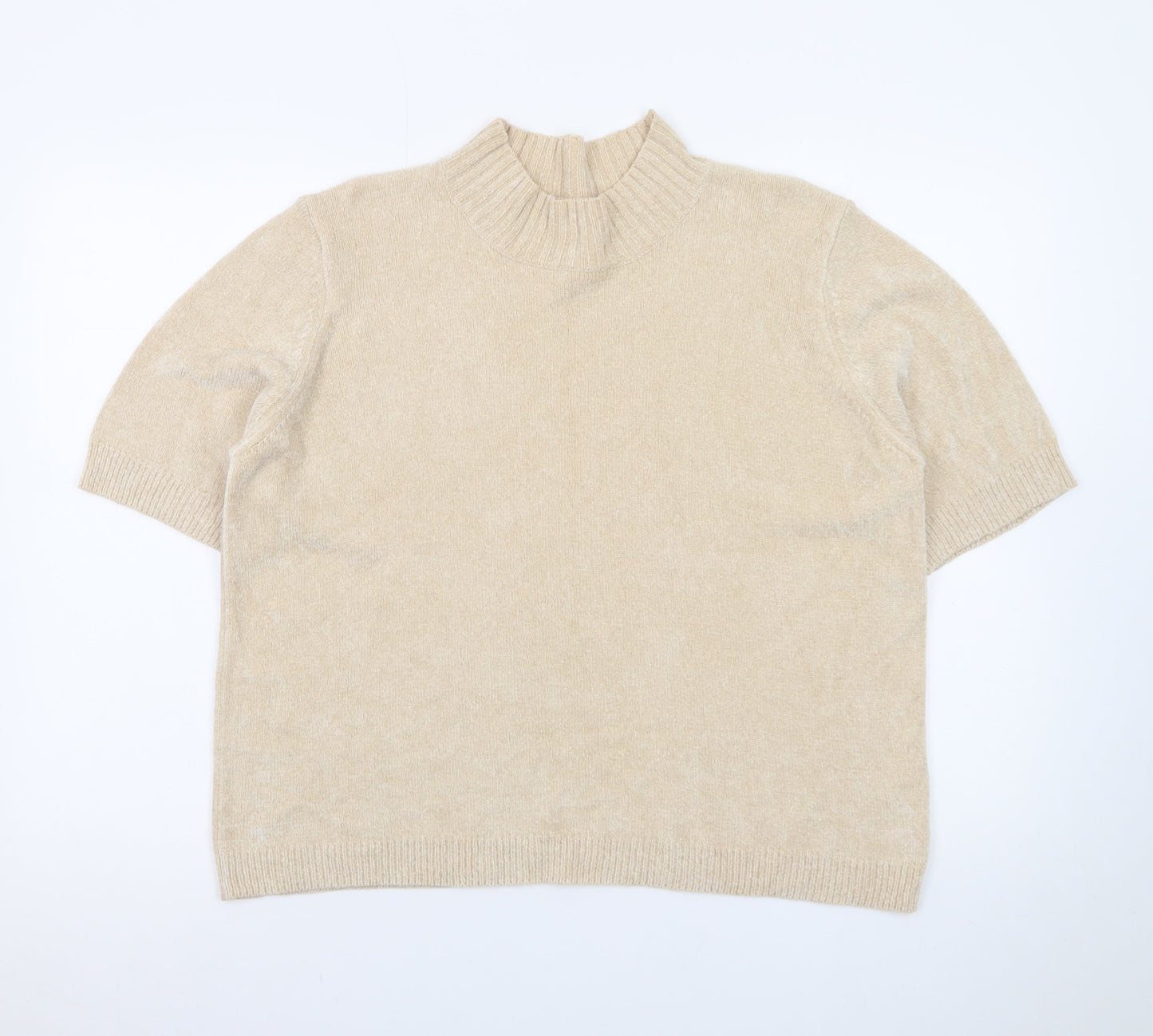 Marks and Spencer Women’s Beige Mock Neck Short Sleeve Pullover Jumper Size 20