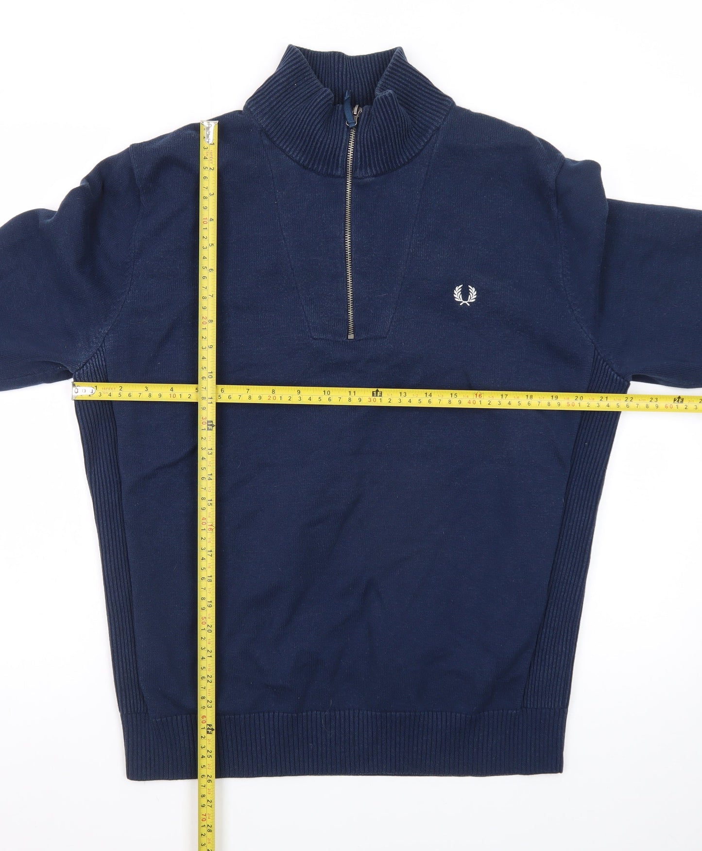 Fred Perry Men's Blue XL 1/2 Zip High Neck Cotton Jumper