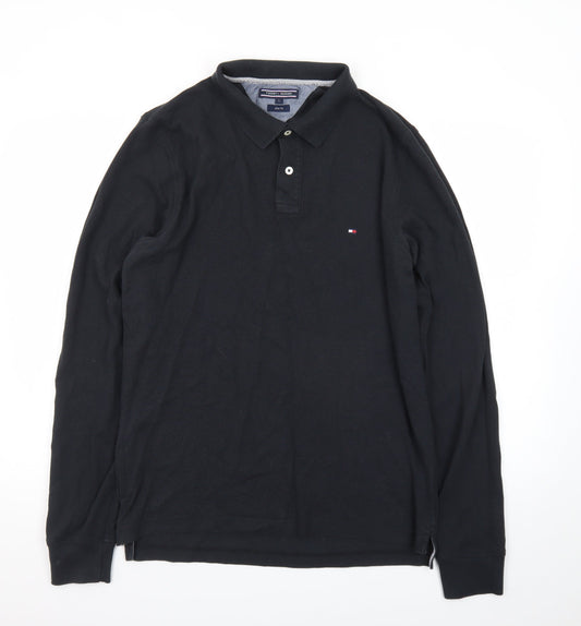 Tommy Hilfiger Men's Black Slim Fit Long Sleeve Polo Shirt Size L