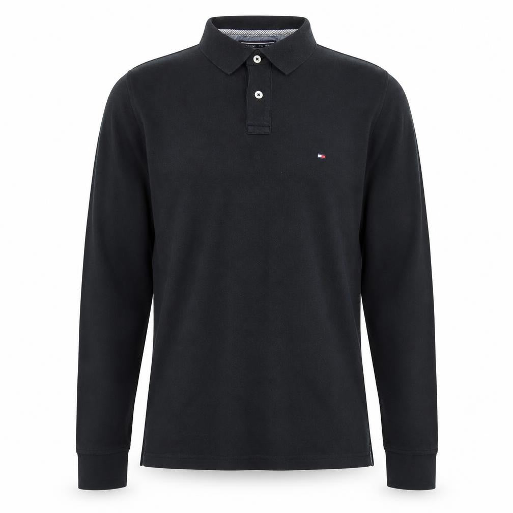 Tommy Hilfiger Men's Black Slim Fit Long Sleeve Polo Shirt Size L