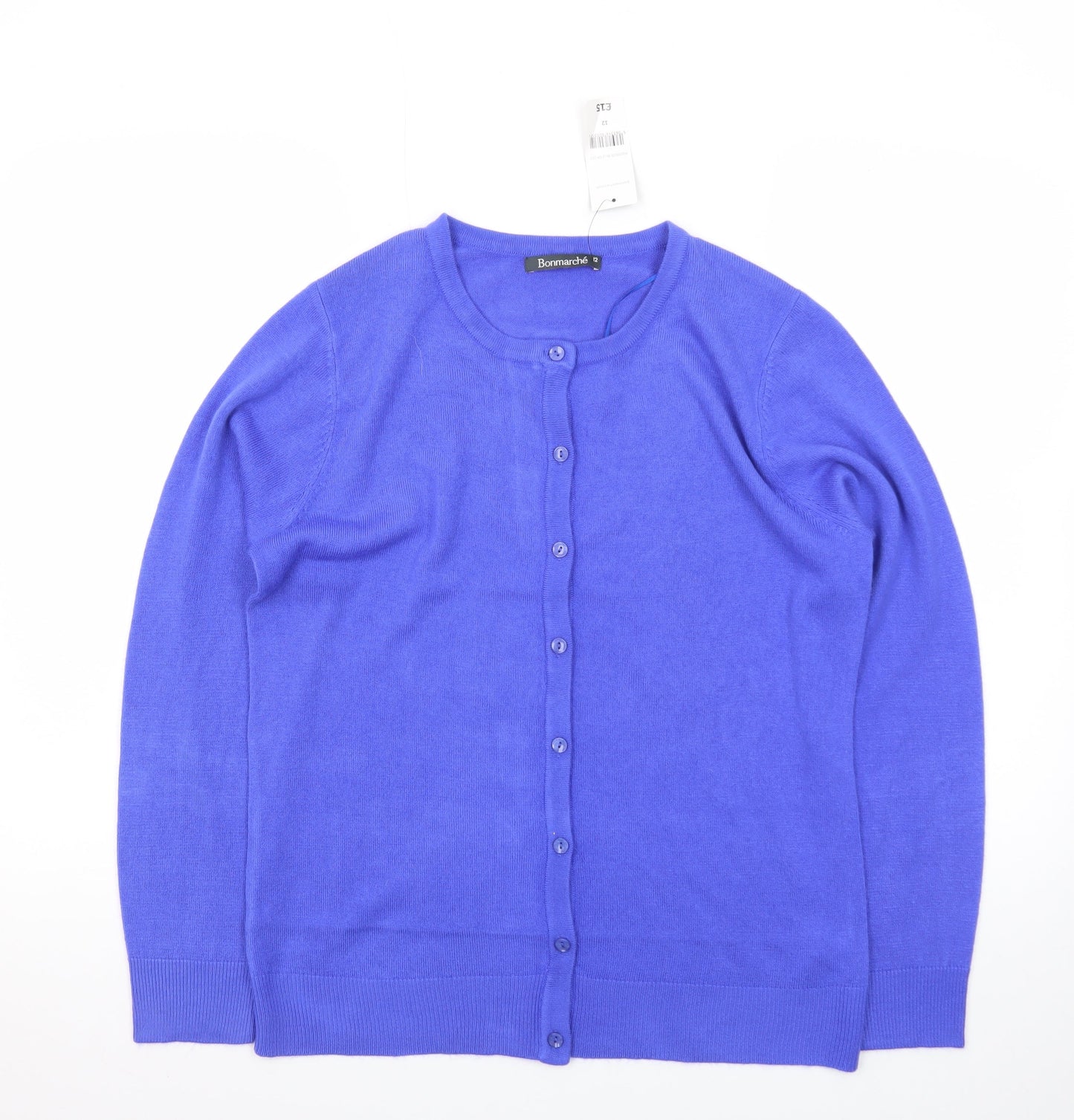 Bonmarché Women's Blue Size 12 Crew Neck Cardigan Jumper
