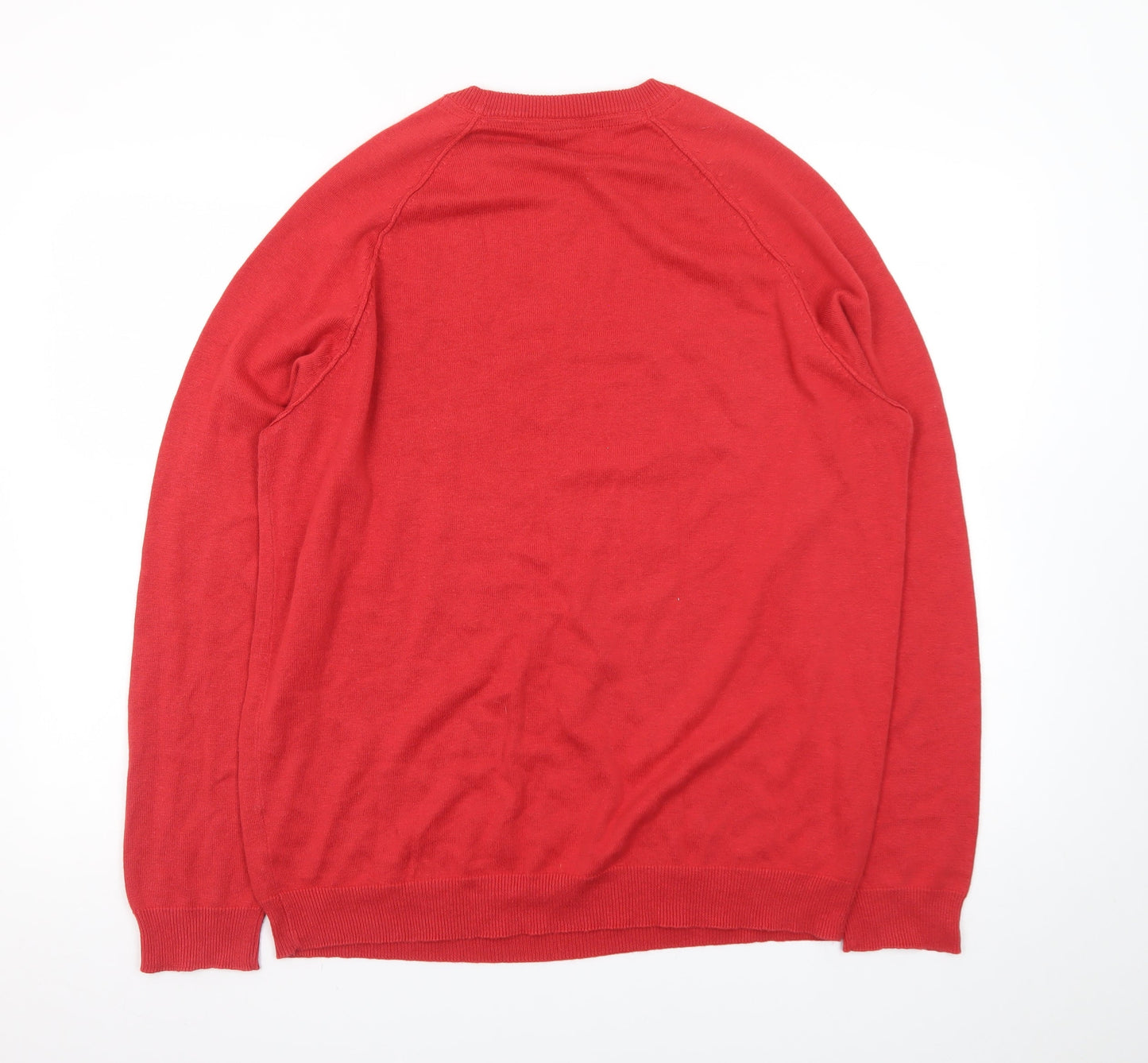 Cotton Traders Men's Red Crew Neck Cotton Jumper Size L