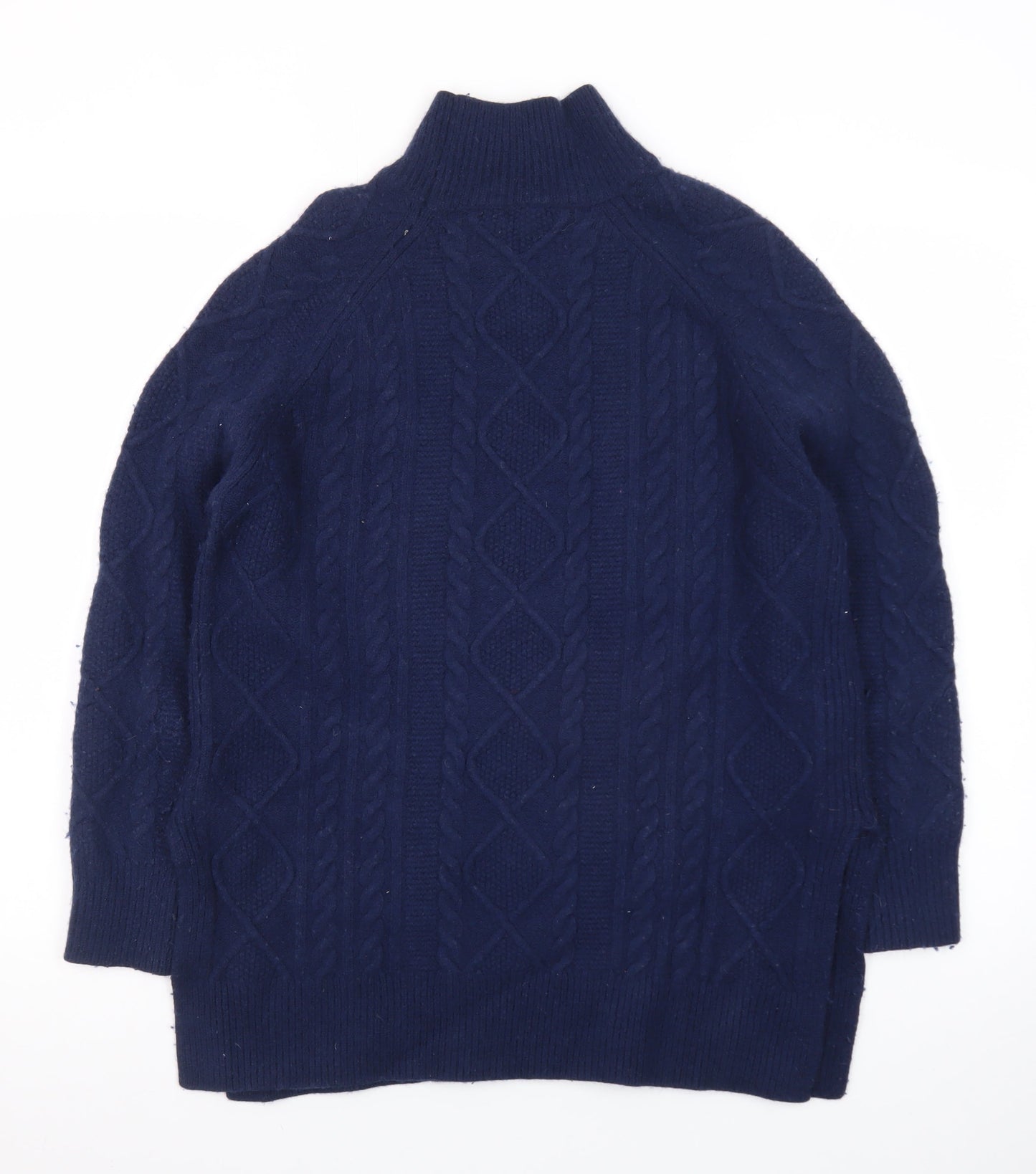 Reiss Women Blue Wool Mock Neck Cable-Knit Jumper XS