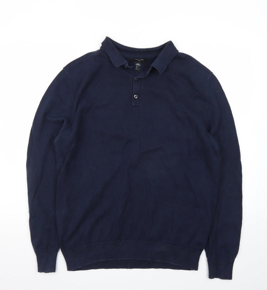 New Look Men’s Blue Long Sleeve Cotton Polo Shirt Size L