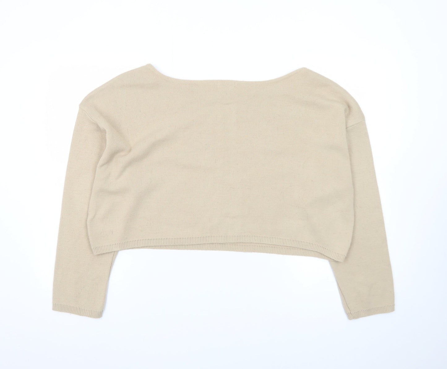 Nasty Gal Women’s Beige Boat Neck Relaxed Knit Pullover Jumper Size L