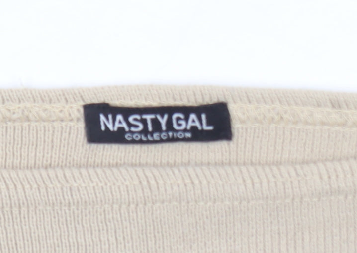 Nasty Gal Women’s Beige Boat Neck Relaxed Knit Pullover Jumper Size L