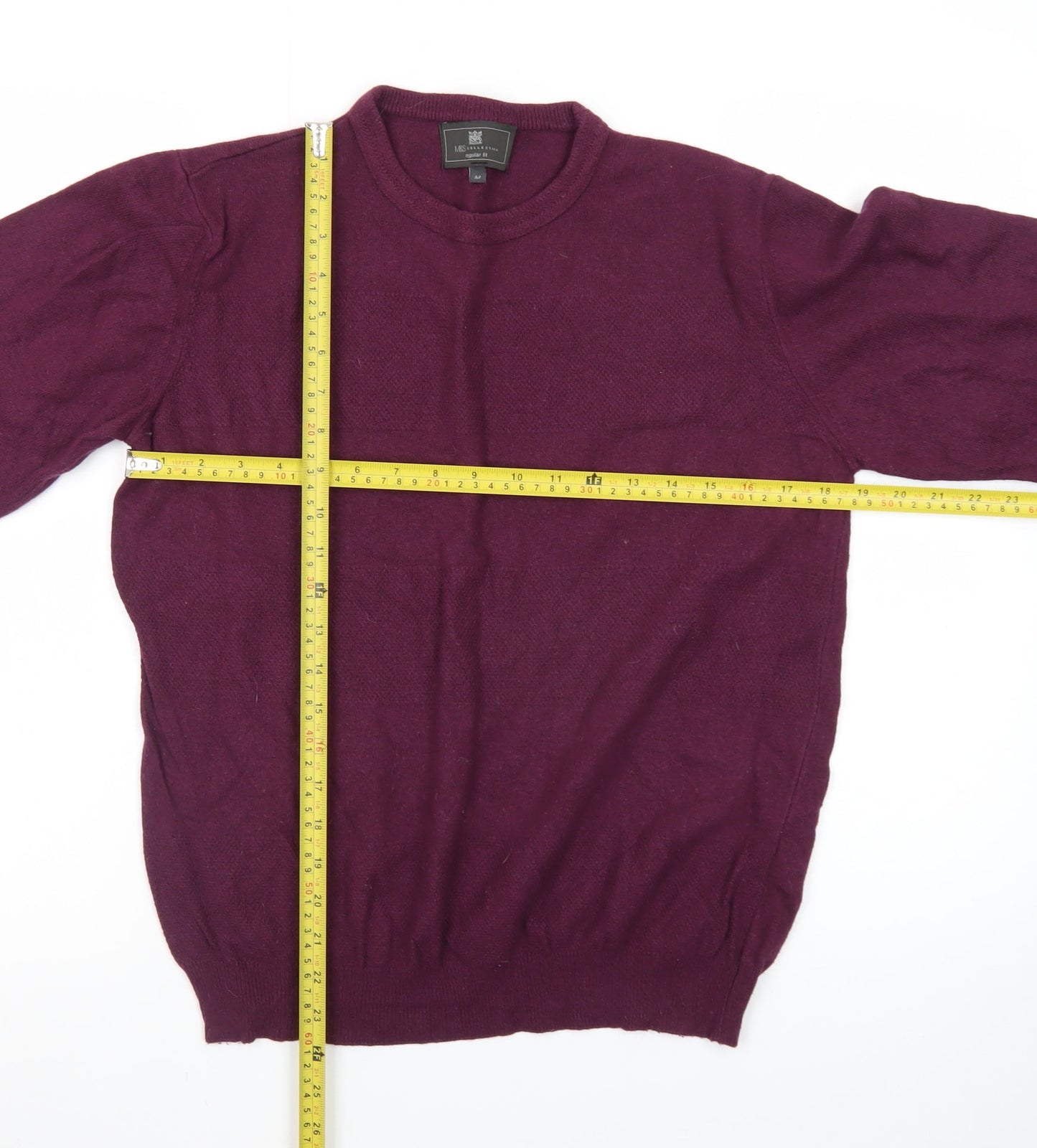 Marks and Spencer Men's Purple Wool Crew Neck Jumper M Regular Fit