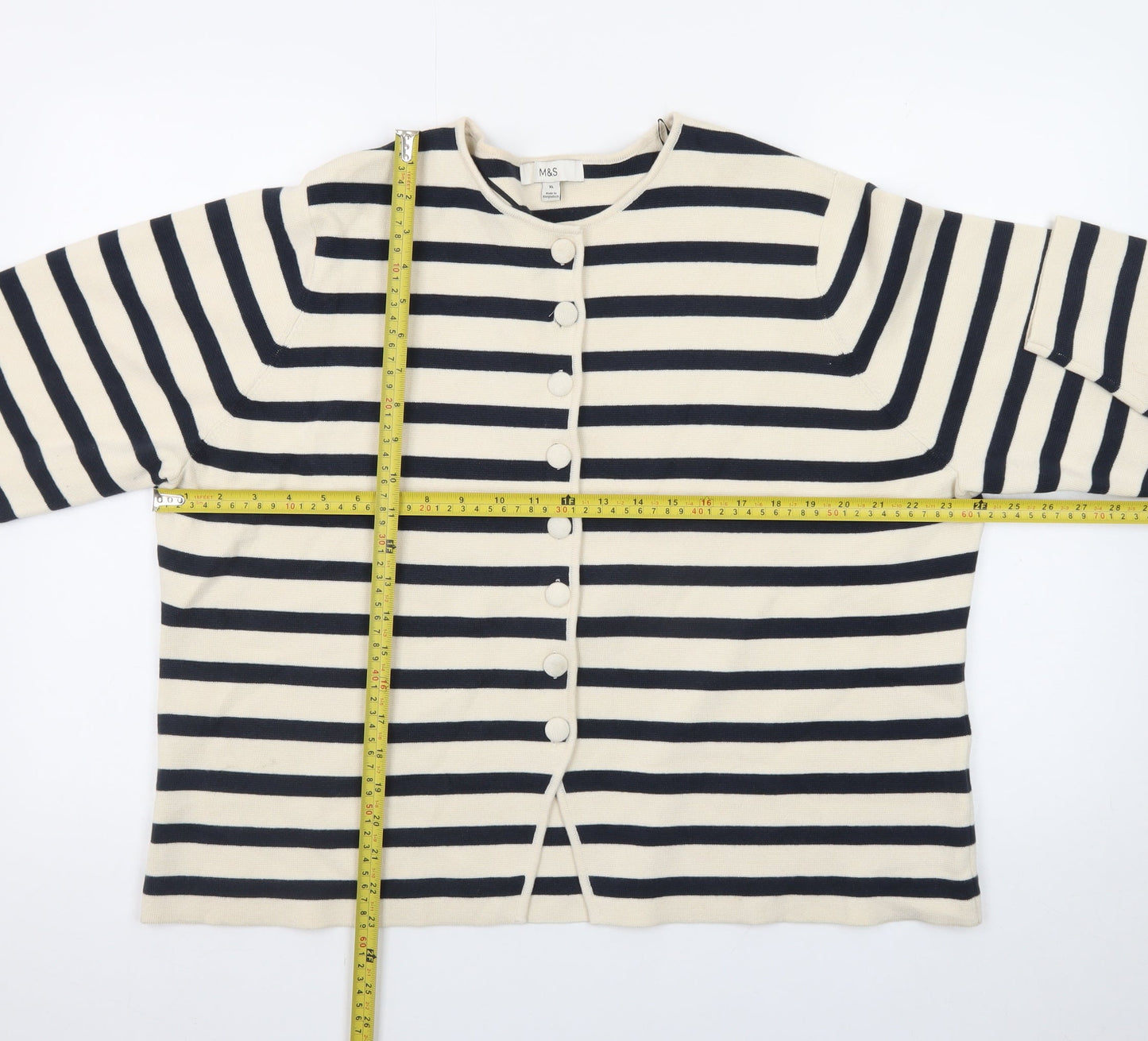 Marks and Spencer Women Multicoloured XL Striped Cotton Cardigan