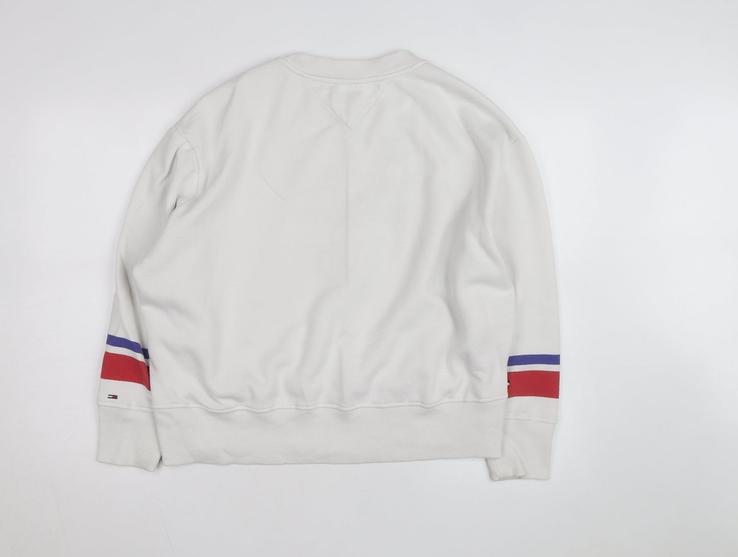 Tommy Jeans Men's White L Crew Neck Pullover Logo Sweatshirt