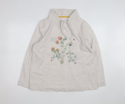 Bonmarché Women Beige Floral Print Pullover Hoodie Size 16