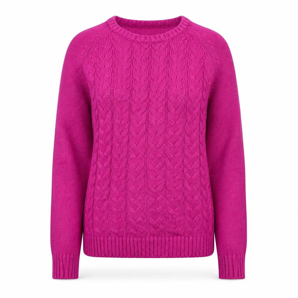 Lands' End Women's Pink Cable-Knit Cotton Jumper M 10-12 Crew Neck