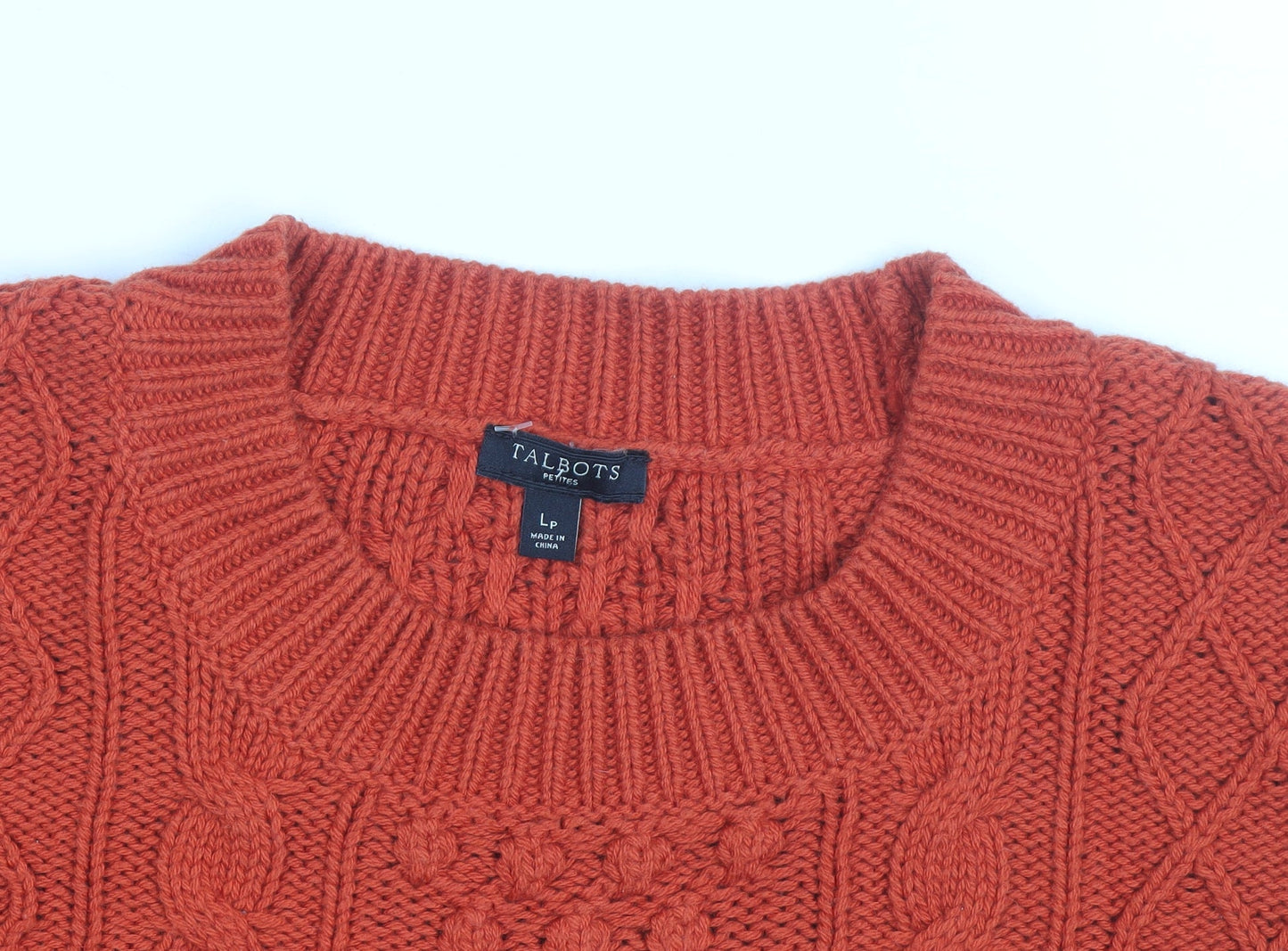 Talbots Women’s Orange Cable Knit Crew Neck Petite L Jumper