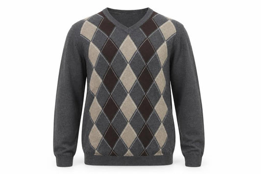 Van Heusen Men's Grey Argyle V-Neck Cotton Jumper XL
