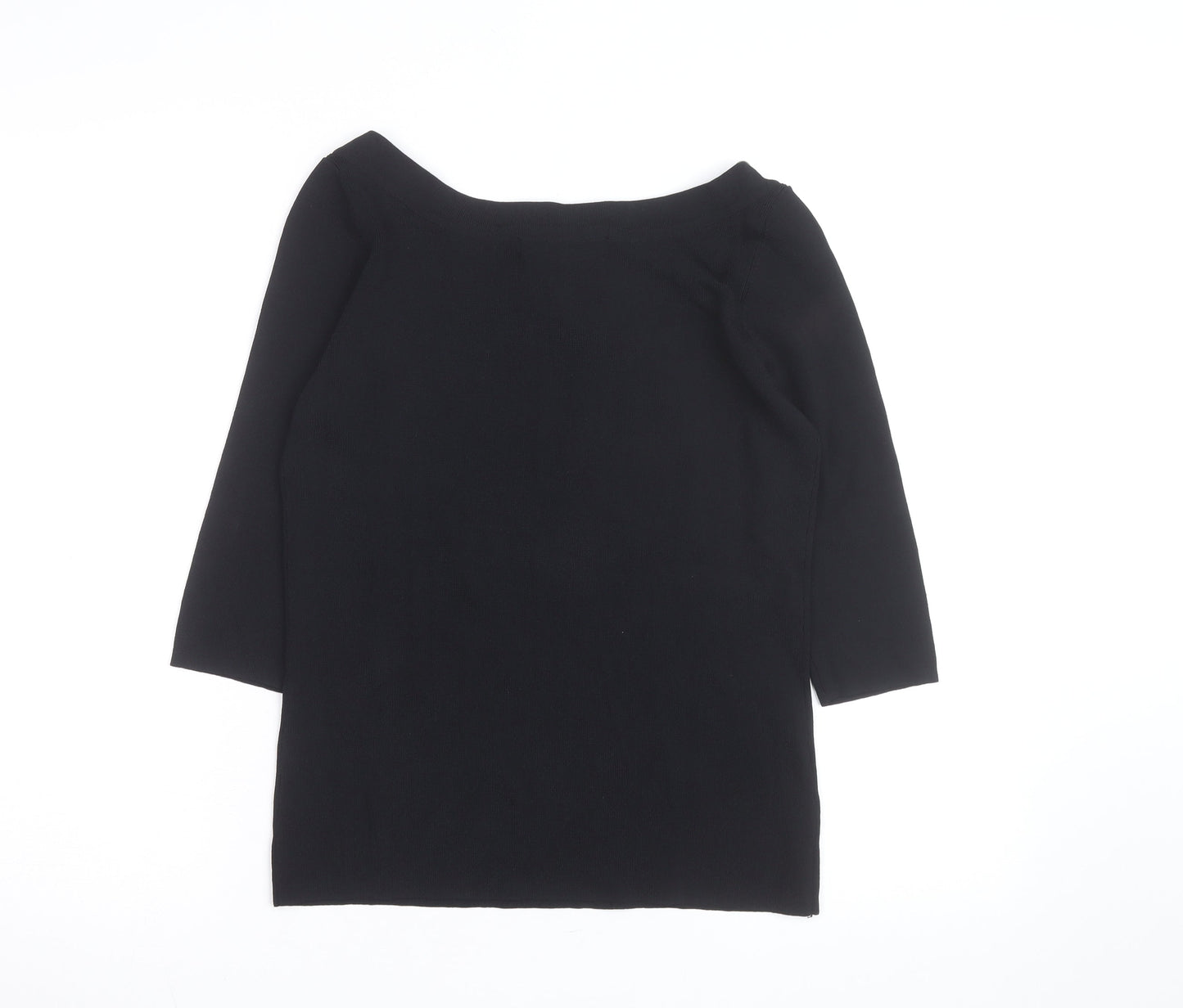 Linda Matthews Womens Black Beaded Boat Neck 3/4 Sleeve Knit Jumper S