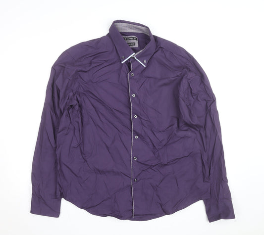 Dunnes Men's Purple Regular Fit Long Sleeve Button-Up Shirt XL