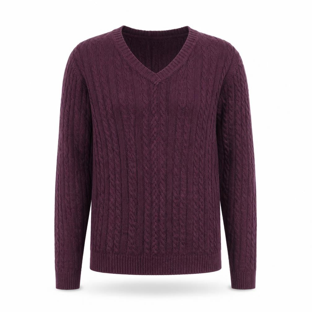 Croft & Barrow Men's Purple Cotton Cable-Knit V-Neck Jumper M