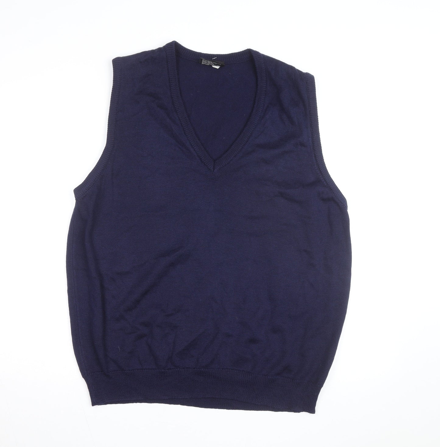Resaknit Women's Blue Wool V-Neck Sleeveless Vest Jumper Size 24