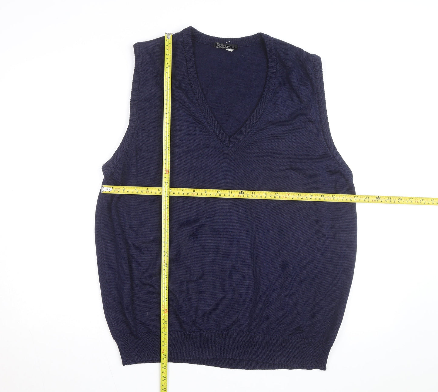 Resaknit Women's Blue Wool V-Neck Sleeveless Vest Jumper Size 24