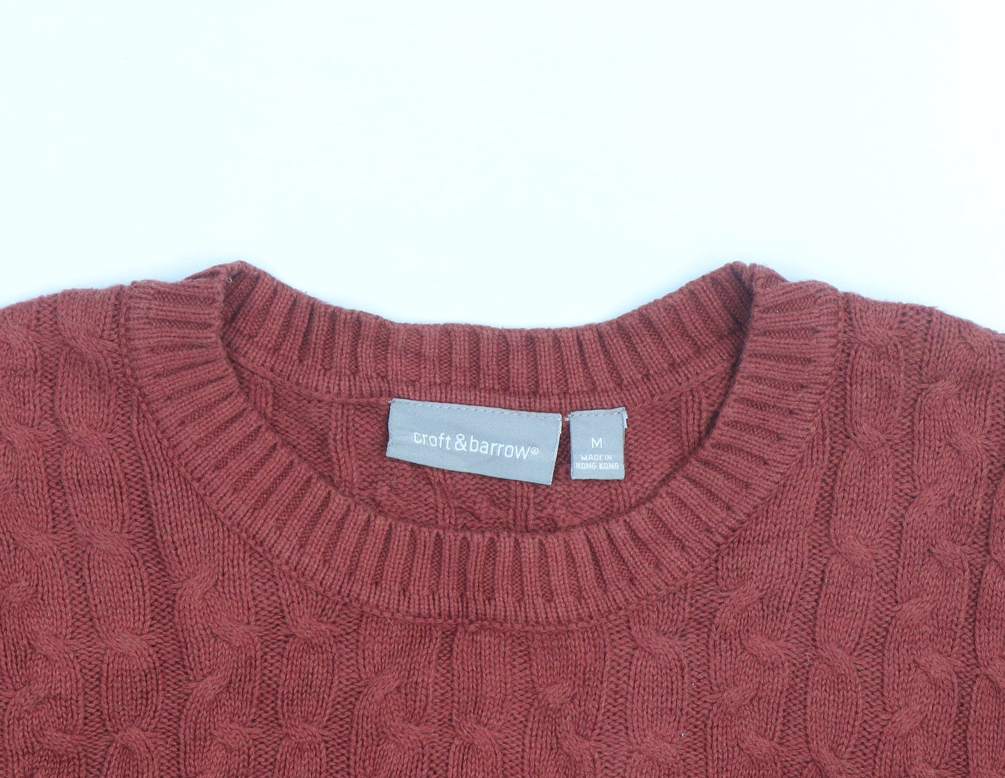 Croft & Barrow Men's Red Cable-Knit Cotton Jumper M