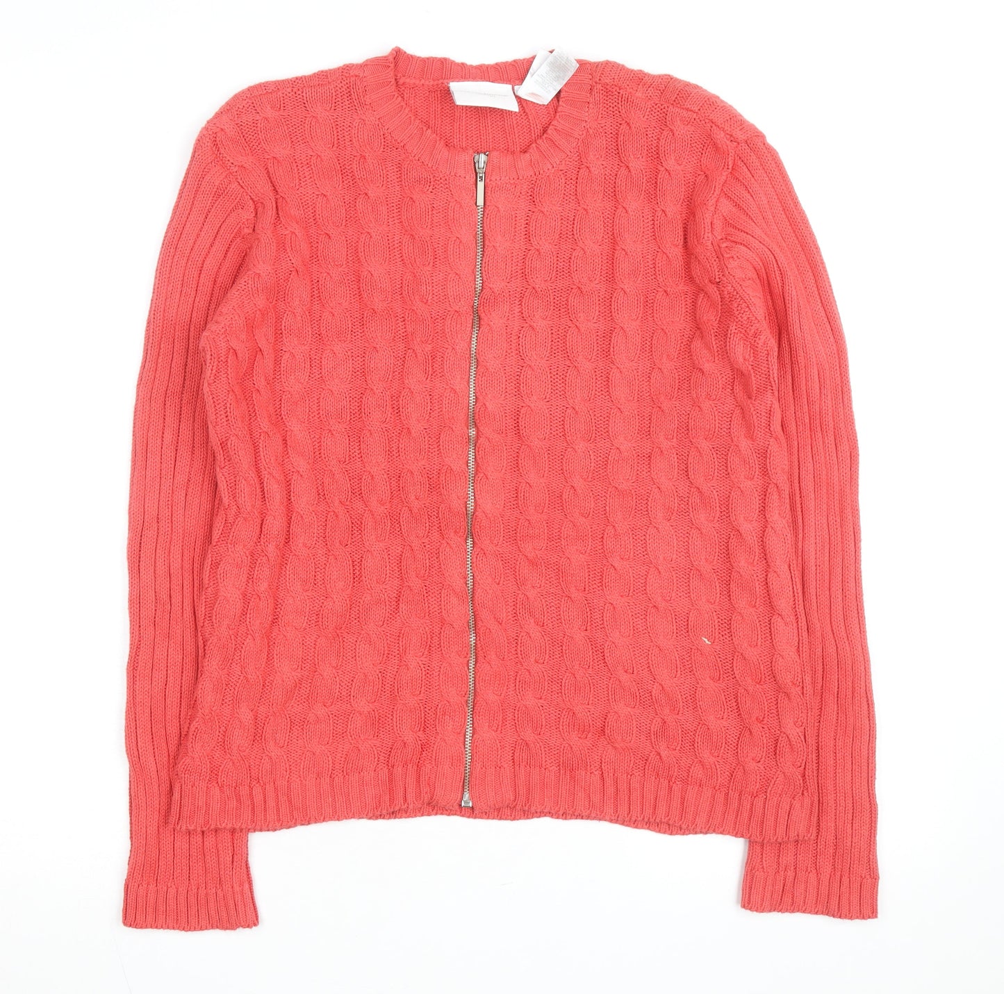 Liz Claiborne Womens Pink Cotton Cable-Knit Full Zip Jumper M