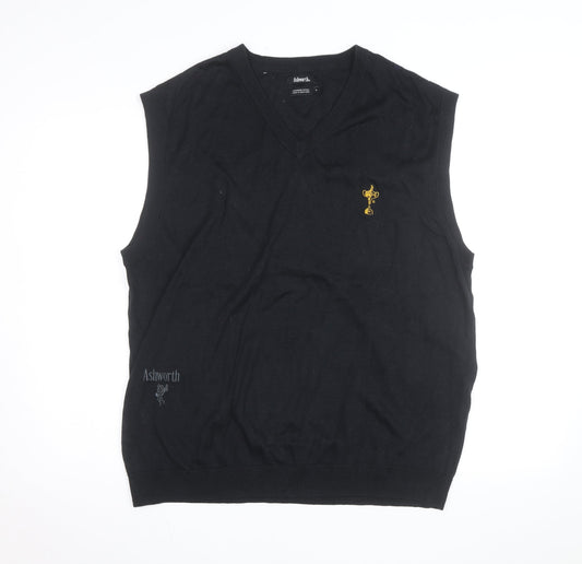 Ashworth Men's Black Cotton Golf V-Neck Sleeveless Vest XL