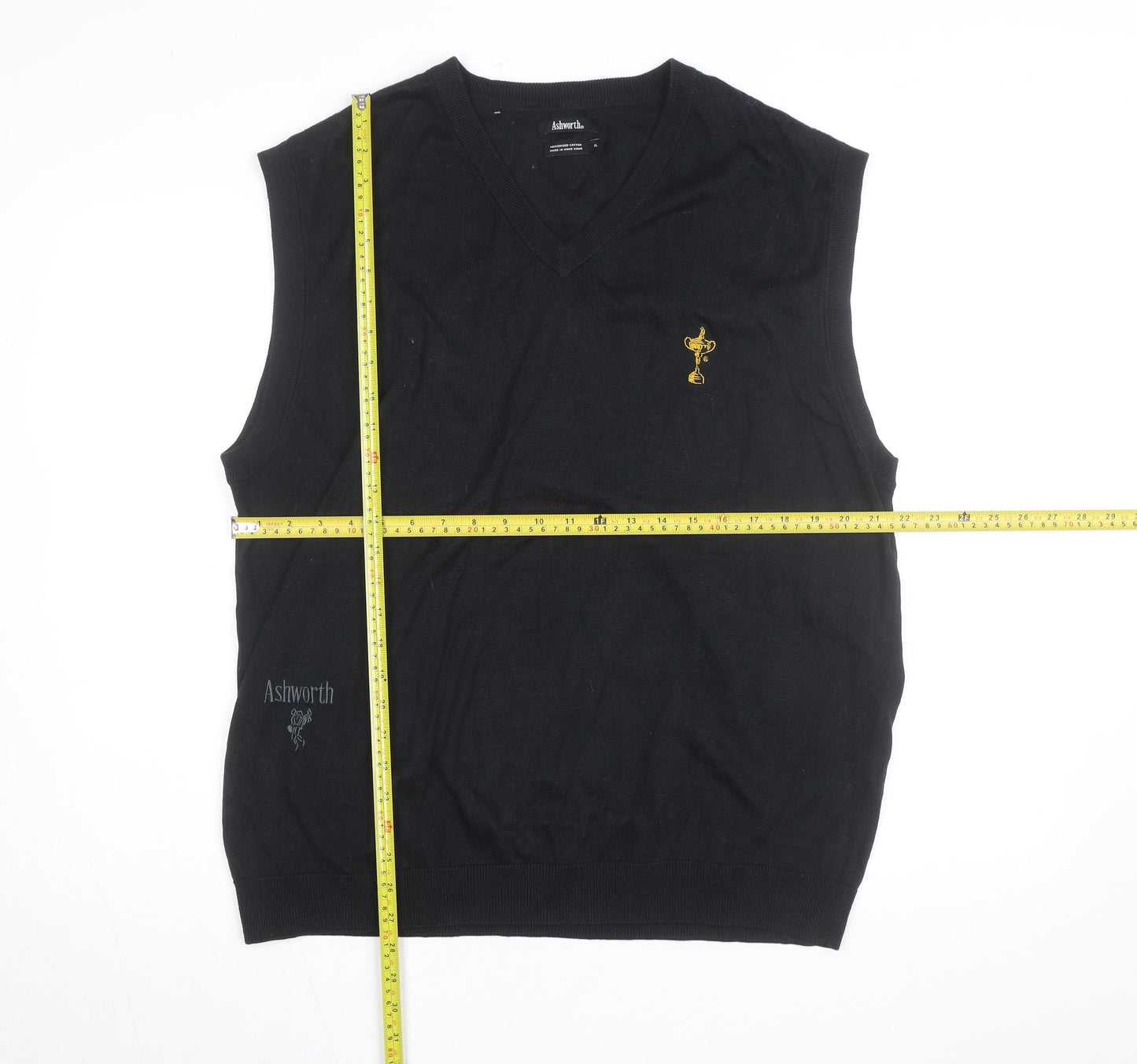 Ashworth Men's Black Cotton Golf V-Neck Sleeveless Vest XL