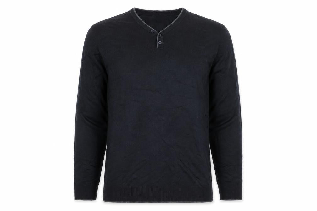 Thomas Nash Men's Black XL Henley Knit Jumper Cotton Blend