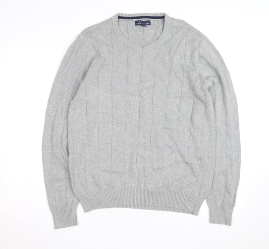 John Ashford Men's Grey V-Neck Cotton Pullover Jumper L