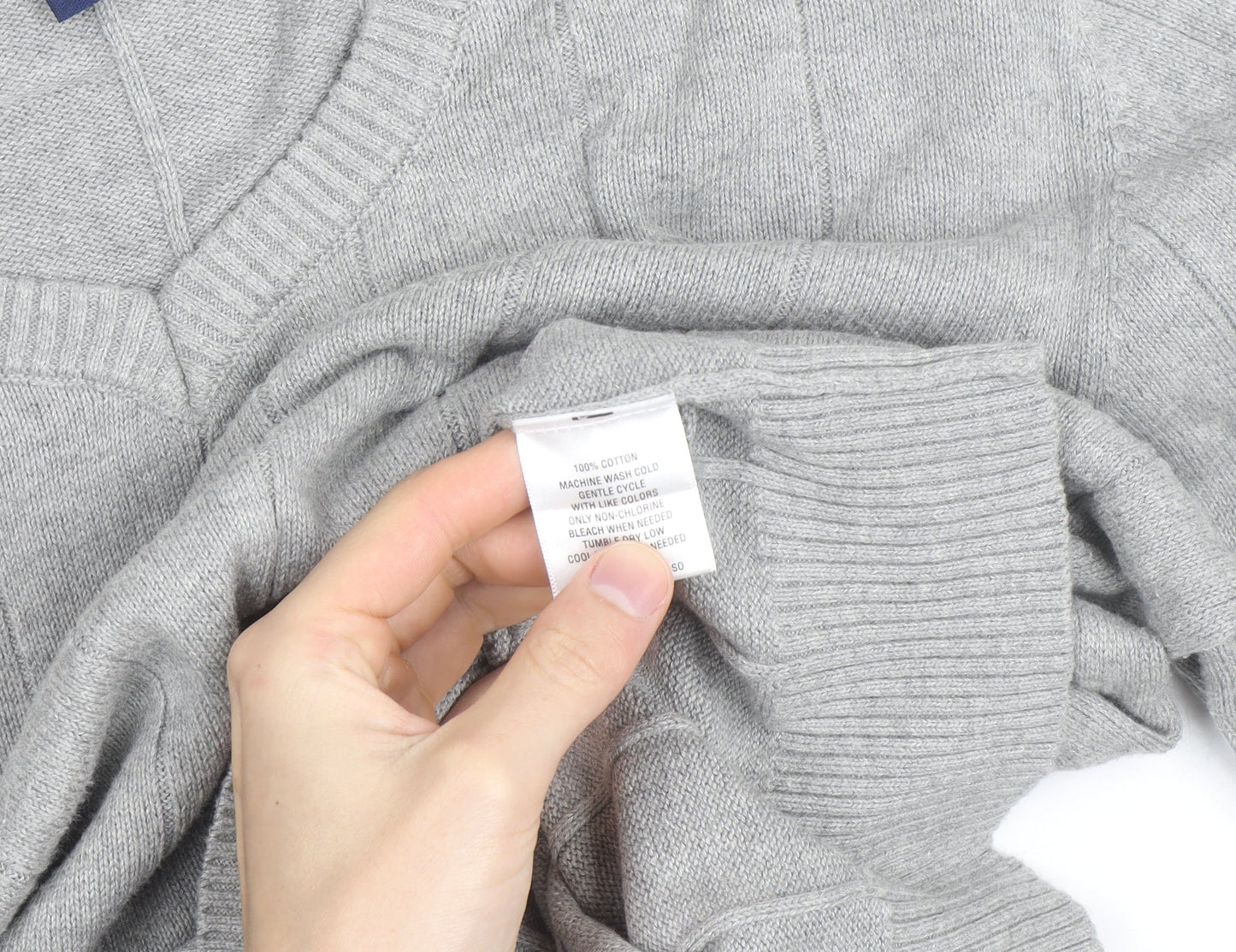 John Ashford Men's Grey V-Neck Cotton Pullover Jumper L