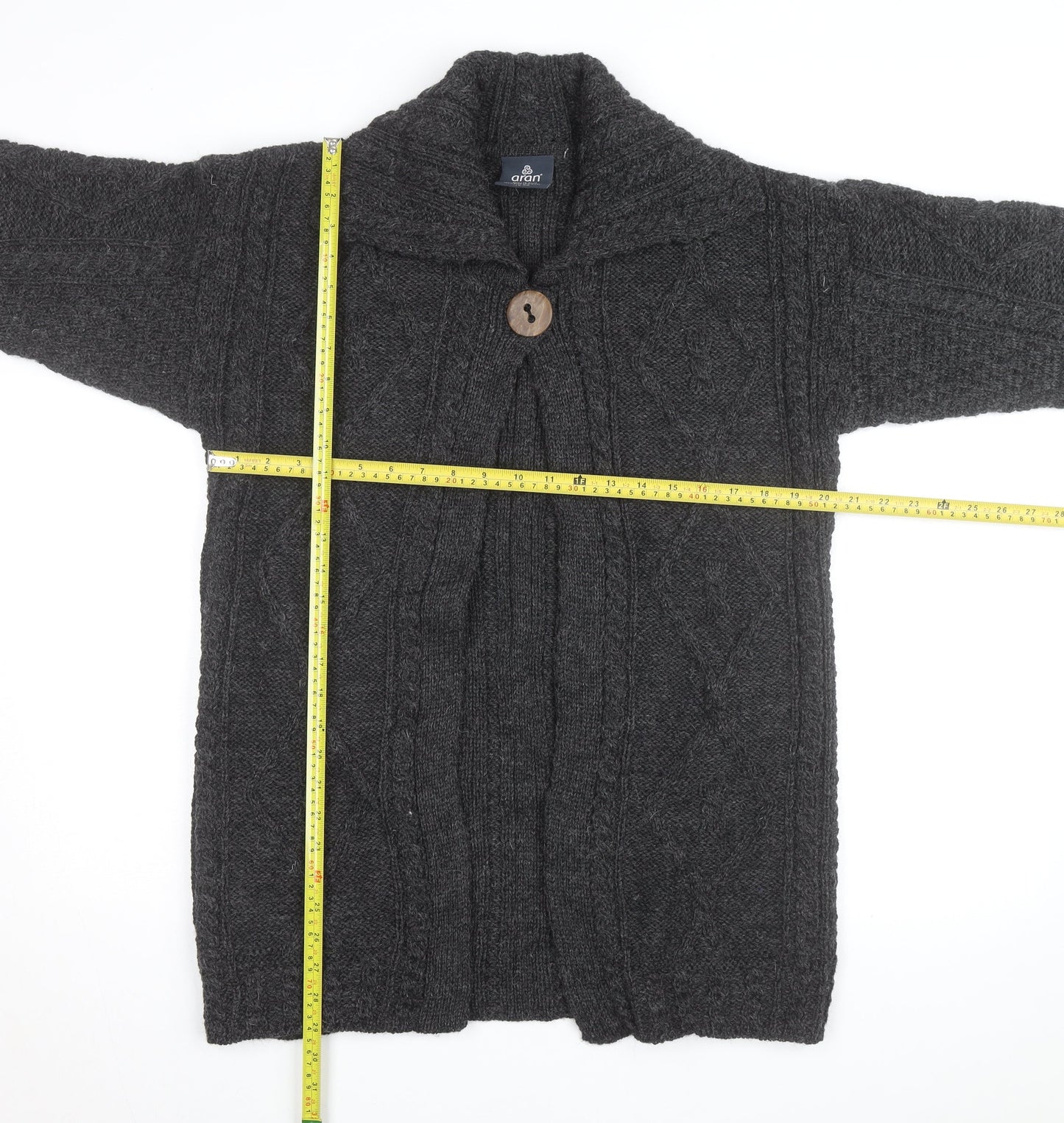 Aran Woollen Mills Men's Grey Wool Cable Knit Cardigan S