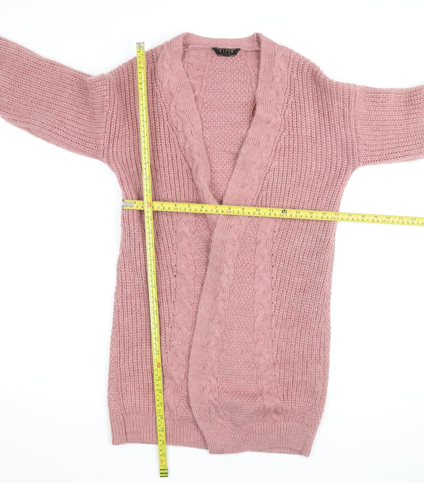 Lipsy Women Pink Cable-Knit Long Sleeve Open Cardigan Size 6